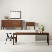 Rectangular Solid Walnut Wood Dining Table