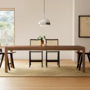 Rectangular Solid Walnut Wood Dining Table