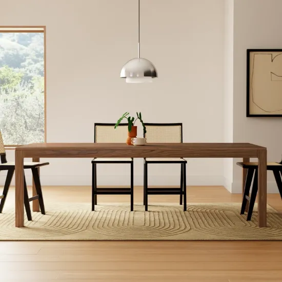 Rectangular Solid Walnut Wood Dining Table