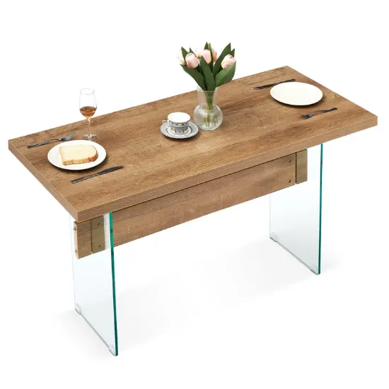 Modern Rectangular Dining Table with Glass Top and Legs