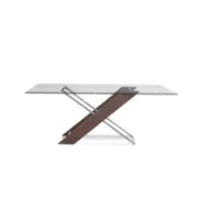 Glass Top Dining Table with Wood and Metal Base