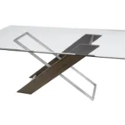 Glass Top Dining Table with Wood and Metal Base