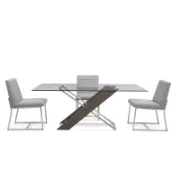 Glass Top Dining Table with Wood and Metal Base